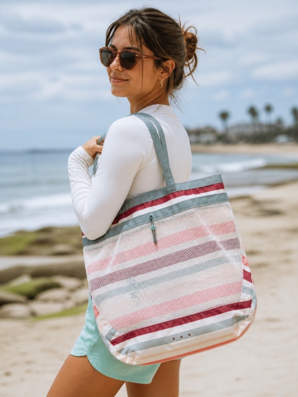 Patagonia Mesh Gear Tote Backpack Bag Striped Beach Travel Worn Wear